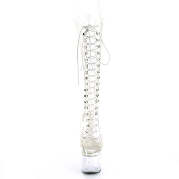 Platform Clear Lace Up Heel Knee High Boots - Picture 3 of 5